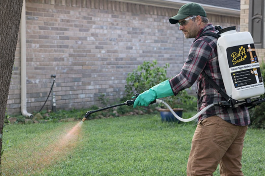 Safety first while mixing and spraying natural snake repellent Rid A Snake